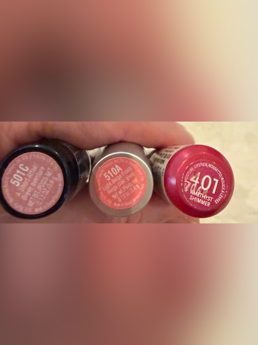 Cosmetics Lipstick Trio - Soft Pink, Peachy Nude, Deep Berry